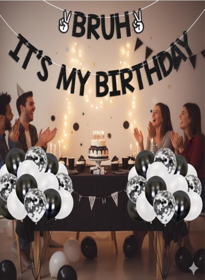 CZFSWT 25Pcs Bruh Its My Birthday Decorations, Happy Birthdays Banner, Boys Birthdays Party Decorations Suitable for Birthday Party Decoration, Photo Booth Background - Image 3